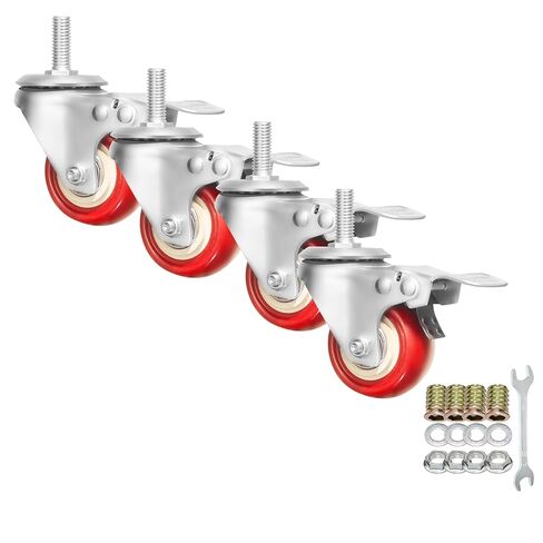 عجلات دوارة شديدة التحمل، عجلات PVC صفراء مقاس 3 بوصة مع جذع متري M12-1.75x25 مم عجلات أمان مزدوجة تصل إلى 1200 رطل/مجموعة للصناعة والأثاث، مجموعة مكونة من 4 قطع in Saudi Arabia