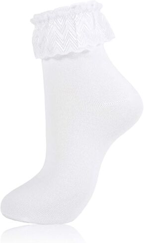Women Ruffle Socks Frilly Ankle Socks Cute White Lace Ruffles Dress Sock Fancy Lolita Crew Bobby Boots Sock for Woman in Kuwait