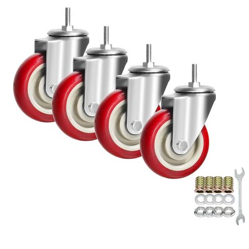 عجلات دوارة شديدة التحمل، عجلات PVC صفراء مقاس 3 بوصة مع جذع متري M12-1.75x25 مم عجلات أمان مزدوجة تصل إلى 1200 رطل/مجموعة للصناعة والأثاث، مجموعة مكونة من 4 قطع in Saudi Arabia