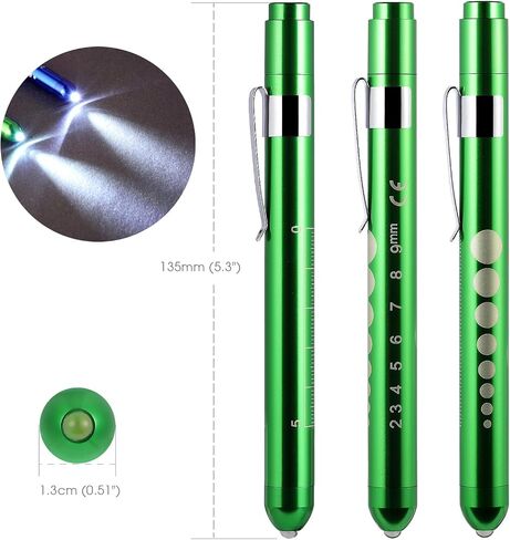 Green Pen Light with Pupil Gauge LED Penlight for Nurses Doctors, Reusable Medical Penlight for Nursing Students Doctors Medical Pen Lights Diagnostics and Screening Professional Medical Supplies in Kuwait