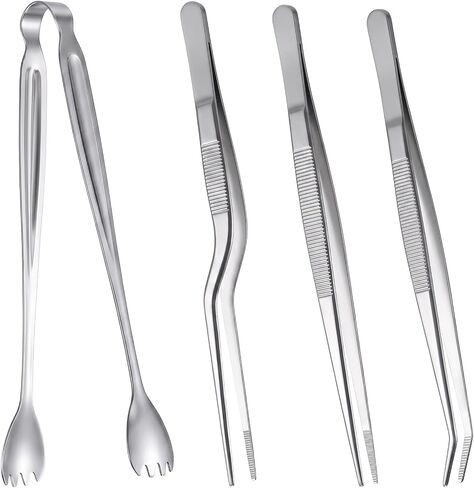 YUXIANLB 4pcs Garden Tweezers Set, 6.3" Stainless Steel Seedling Transplant Tongs Long Thin Seed Starters with Curved Transplanting Bonsai Cactus Gardening Stuffer Planting Plier Multipurpose Tool in Kuwait