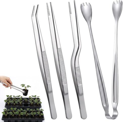 YUXIANLB 4pcs Garden Tweezers Set, 6.3" Stainless Steel Seedling Transplant Tongs Long Thin Seed Starters with Curved Transplanting Bonsai Cactus Gardening Stuffer Planting Plier Multipurpose Tool in Kuwait