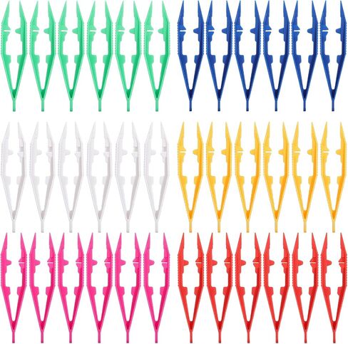 Sorcristy 36pcs Tweezers for Fine Motor, Plastic Fine Point Bead Tweezer Professional Beading Tools, Non-Slip for Motor Skills Development(Green, Bright Red, Blue, White, Yellow, Rose Red) in Kuwait