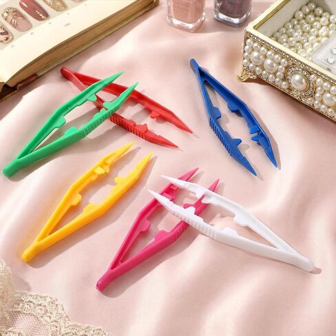 Sorcristy 36pcs Tweezers for Fine Motor, Plastic Fine Point Bead Tweezer Professional Beading Tools, Non-Slip for Motor Skills Development(Green, Bright Red, Blue, White, Yellow, Rose Red) in Kuwait