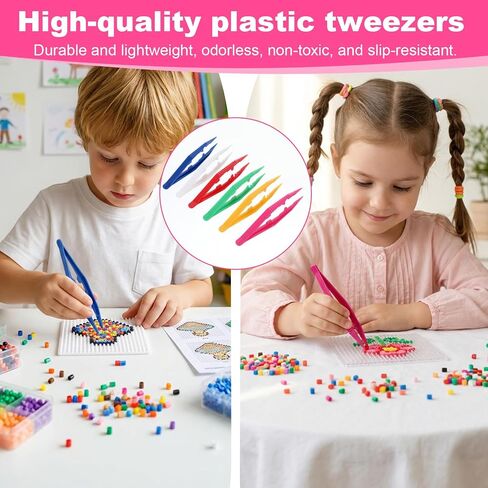 Sorcristy 36pcs Tweezers for Fine Motor, Plastic Fine Point Bead Tweezer Professional Beading Tools, Non-Slip for Motor Skills Development(Green, Bright Red, Blue, White, Yellow, Rose Red) in Kuwait