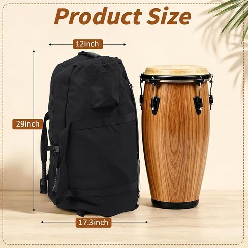 Geetery Conga Drum Bag with Wheels, 12 Inch Lightweight Padded Conga Drum Bag Case with Adjustable Straps and Full Zipper Opening, Portable Percussion Carry Case, Black in Kuwait