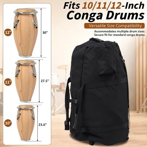 Geetery Conga Drum Bag with Wheels, 12 Inch Lightweight Padded Conga Drum Bag Case with Adjustable Straps and Full Zipper Opening, Portable Percussion Carry Case, Black in Kuwait