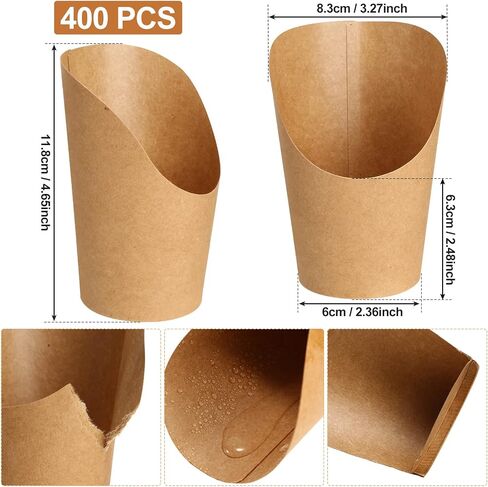 400 Pcs Disposable Charcuterie Cups Bulk 14 oz Kraft Paper French Fries Holder Popcorn Sandwich Waffle Baking Party Snack Boxes Take out Cups for Wedding Birthday Baby Shower Events(Brown) in Kuwait