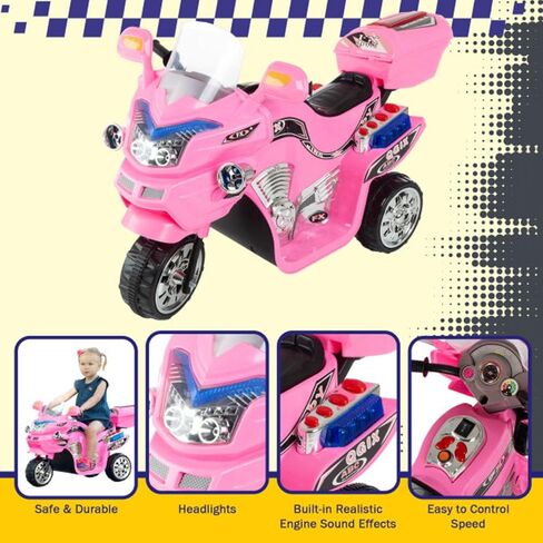 Lil' Rider Ride on Toy, 3 Wheel Motorcycle Trike for Kids by Rockin' Rollers – Battery Powered Ride on Toys for Boys and Girls, 3 - 6 Year Old, Large, Pink in Saudi Arabia