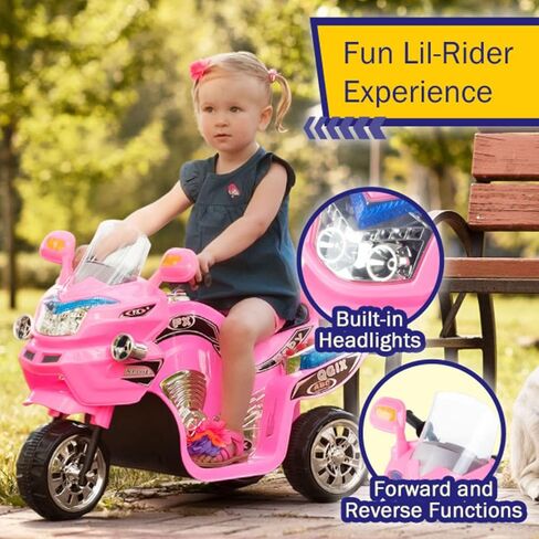 Lil' Rider Ride on Toy, 3 Wheel Motorcycle Trike for Kids by Rockin' Rollers – Battery Powered Ride on Toys for Boys and Girls, 3 - 6 Year Old, Large, Pink in Saudi Arabia