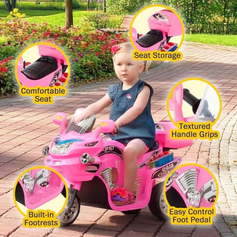 Lil' Rider Ride on Toy, 3 Wheel Motorcycle Trike for Kids by Rockin' Rollers – Battery Powered Ride on Toys for Boys and Girls, 3 - 6 Year Old, Large, Pink in Saudi Arabia