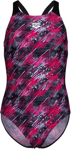 ARENA Performance Girls' Junior Draft V Back Swimsuit Competitive One Piece Easy Wear Youth Bathing Suit Durable Secure Fit Chlorine Resistant, Black/Multi Black, US Size 6Y/24 in Kuwait