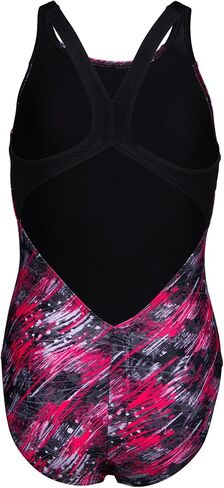 ARENA Performance Girls' Junior Draft V Back Swimsuit Competitive One Piece Easy Wear Youth Bathing Suit Durable Secure Fit Chlorine Resistant, Black/Multi Black, US Size 6Y/24 in Kuwait