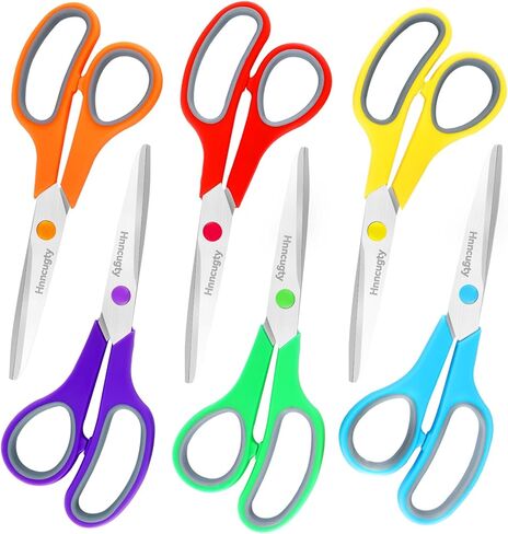 Scissors, Hnncugty 8" Scissors All Purpose Bulk Set of 6-Pack, Sharp Scissors for Office Home School Teacher Student Adult Kids Scissors Sewing Fabric Craft Supplies, Comfort Grip, Right/Left Handed in Kuwait