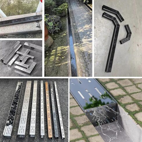 Black Silver Metal Trench Drain System for Driveway & Yard, Slim Channel Grate Drain 100cm/300cm, Customizable Quick Floor Trough Guttering (10ft, WxH 2x2) in Saudi Arabia
