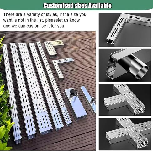 Black Silver Metal Trench Drain System for Driveway & Yard, Slim Channel Grate Drain 100cm/300cm, Customizable Quick Floor Trough Guttering (10ft, WxH 2x2) in Saudi Arabia