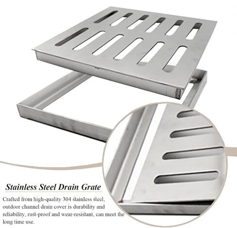 Channel Drain Grate for Concrete Floor, Driveway Drain and Removable Grates, Drain Cover with Metal e, Shower Drain for Patio(10x10x2cm(4"x4"x3/4")) in Saudi Arabia