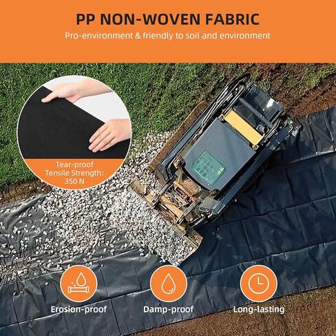 Geotextile Fabric 6Ft x 100Ft & 6oz, Non-Woven Landscape Fabric with 350n Tensile Strength for Driveway Stabilization, Erosion Control, French Drain, Road Base & Construction Projects in Kuwait