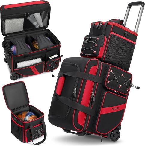 3 Ball Bowling Bag with Wheels, 2+1 Bowling Ball Bags Double Roller with Single Bowling Tote for Accessories, Multi-Pockets & Shoe Compartment (Fits Up to Size 15) in Kuwait