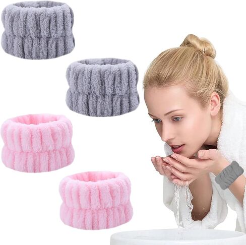 4 Pcs Microfiber Wrist Bands for Washing Face, Absorbent Wristbands to Prevent Water Spills in Kuwait
