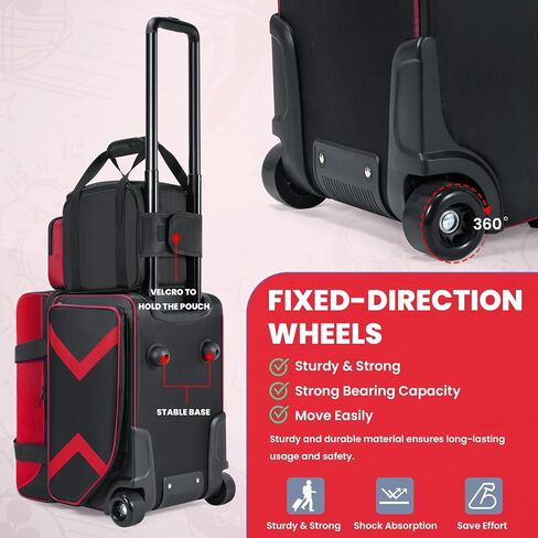 3 Ball Bowling Bags with Wheels and Shoes Compartment, Roller with Multipocket, 2 Ball Bowling Roller Bag + 1 Ball Color Matching Add On Tote (Red-Black) in Kuwait