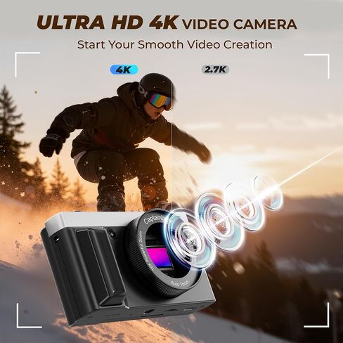 4K Digital Camera,64MP Cameras for Photography with 16X Digital Zoom, AutoFocus Vlogging Camera for YouTube, 3" 180°Flip Screen Compact Travel Camera, Anti-Shake 4K Video Cameras (Silver-Black) in Saudi Arabia