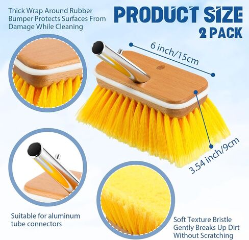 Hushee 2 Pcs Soft Bristle Boat Deck Brushes with Rubber Cushions 6 Inch Boat Deck Cleaning Brush for Shower Wall Rv Truck Auto Hull House Siding Washing, Yellow in Kuwait