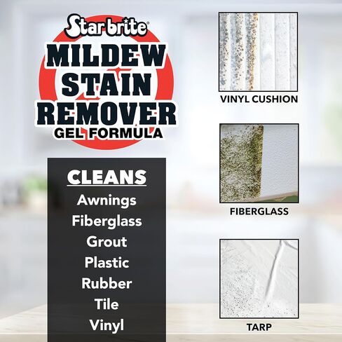 STAR BRITE Mildew Stain Remover Gel Formula for Boats, Vinyl, Tile, Grout, Fabrics & Outdoor Surfaces – Fast-Acting Mold & Mildew Cleaner that Clings to Vertical Areas in Kuwait