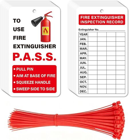 Fire Extinguisher Inspection Tags, 50 Sets, 5.1x3 Inch | Easy-Write Record Tags, Adjustable Wire Ties, Indoor & Outdoor Use, Monthly Inspection Records in Kuwait
