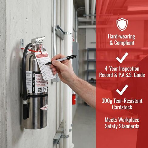 Fire Extinguisher Inspection Tags, 50 Sets, 5.1x3 Inch | Easy-Write Record Tags, Adjustable Wire Ties, Indoor & Outdoor Use, Monthly Inspection Records in Kuwait