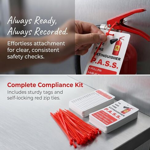 Fire Extinguisher Inspection Tags, 50 Sets, 5.1x3 Inch | Easy-Write Record Tags, Adjustable Wire Ties, Indoor & Outdoor Use, Monthly Inspection Records in Kuwait