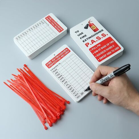Fire Extinguisher Inspection Tags, 50 Sets, 5.1x3 Inch | Easy-Write Record Tags, Adjustable Wire Ties, Indoor & Outdoor Use, Monthly Inspection Records in Kuwait