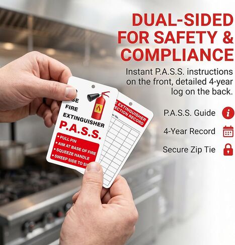 Fire Extinguisher Inspection Tags, 50 Sets, 5.1x3 Inch | Easy-Write Record Tags, Adjustable Wire Ties, Indoor & Outdoor Use, Monthly Inspection Records in Kuwait