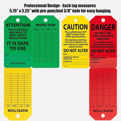 Danger/Caution/Attention Scaffold Status Tags, 25 Pack for PF-Cardstock Safety Tags, 5.75" x 3.25", Black Text on Green/Yellow/Red Background. in Kuwait