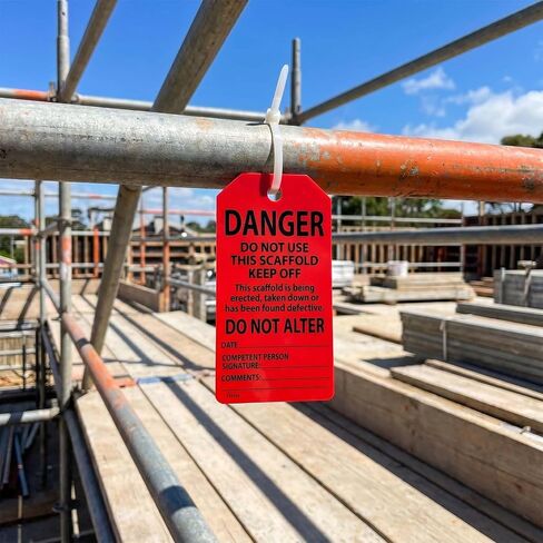 Danger/Caution/Attention Scaffold Status Tags, 25 Pack for PF-Cardstock Safety Tags, 5.75" x 3.25", Black Text on Green/Yellow/Red Background. in Kuwait