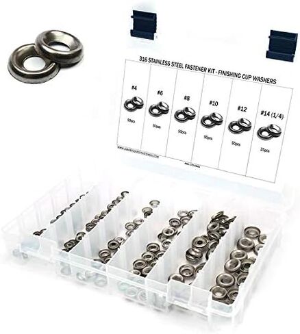 316 Stainless Steel Countersunk Finishing Cup Washers Kit sizes #4 through 1/4" - 276 pieces in Kuwait