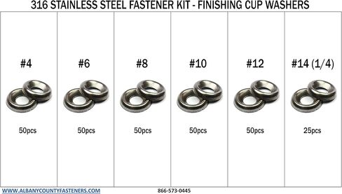 316 Stainless Steel Countersunk Finishing Cup Washers Kit sizes #4 through 1/4" - 276 pieces in Kuwait