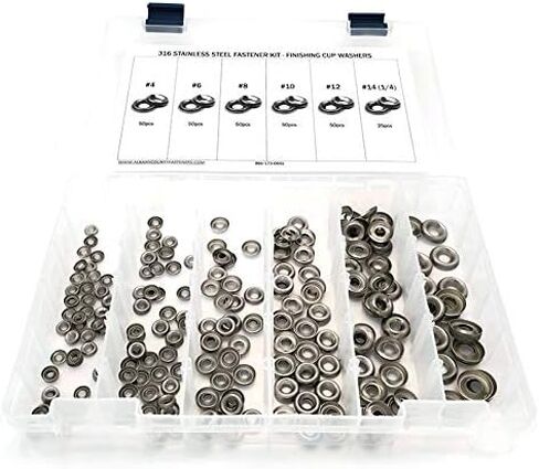 316 Stainless Steel Countersunk Finishing Cup Washers Kit sizes #4 through 1/4" - 276 pieces in Kuwait