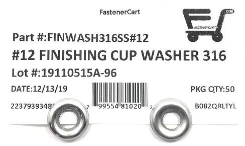 #12 Stainless Steel (316 Marine Grade Stainless) Finishing Washers Cup Washers Countersunk (50 Pieces) in Kuwait