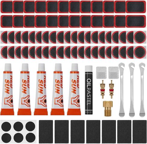 Zacro 91PCS Bike Tire Repair Kit, All-in-One Bicycle Tube Patch Kit with 40 Vulcanizing Patches & Valve Converter, Portable Bike Tool Kit for Mountain, Commuter & Road Bikes in Kuwait