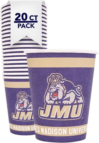 أكواب ورقية لجامعة ديزرت كاكتوس جيمس ماديسون من JMU Dukes، عدد 20، 9 أونصة من المشروبات الباردة للبوابات الخلفية، والتخرج، والحفلات وديكور يوم اللعبة (التصميم أ) in Kuwait