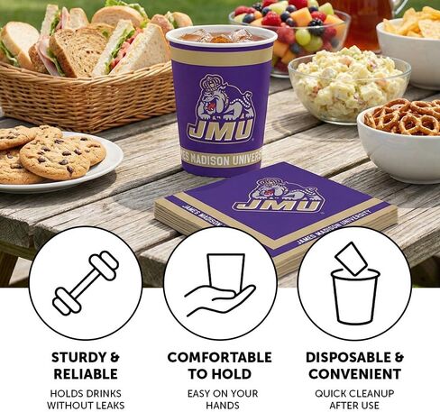 أكواب ورقية لجامعة ديزرت كاكتوس جيمس ماديسون من JMU Dukes، عدد 20، 9 أونصة من المشروبات الباردة للبوابات الخلفية، والتخرج، والحفلات وديكور يوم اللعبة (التصميم أ) in Kuwait