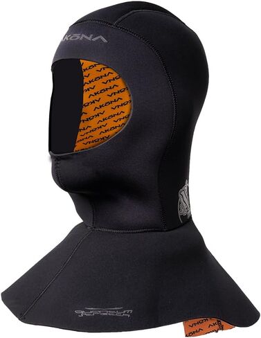 AKONA Wetsuit Hood Multi-Thickness 5/3MM with Flow Vent to Eliminate trapped air. Anatomical fit. Skin-in Neoprene face Seal which can be Trimmed by Owner for Custom fit. in Kuwait