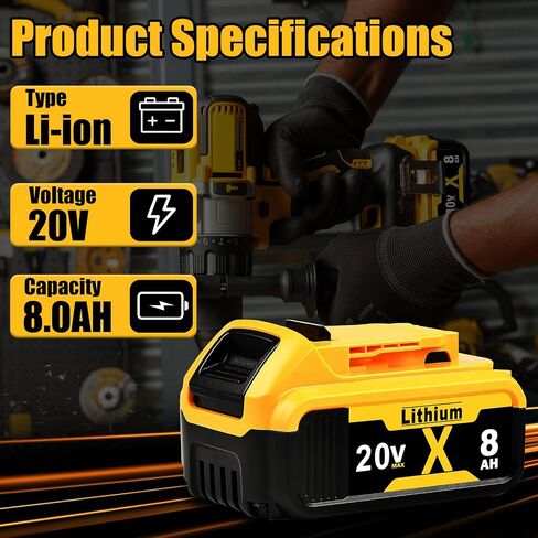 استبدال بطارية Dewalt 20V Max: بطاريات ليثيوم 8.0Ah متوافقة مع أدوات الطاقة اللاسلكية Dewalt DCB200، أعمال البستنة الخشبية، 2 حزمة in Kuwait
