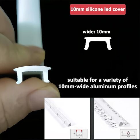 غطاء LED من السيليكون المرن 10 مم، ناشر قنوات غير ملحوم أبيض حليبي 5 متر/16.4 قدم لمحات الألومنيوم وشرائط LED، خط عاكس الضوء المستمر المقاوم للحرارة in Kuwait