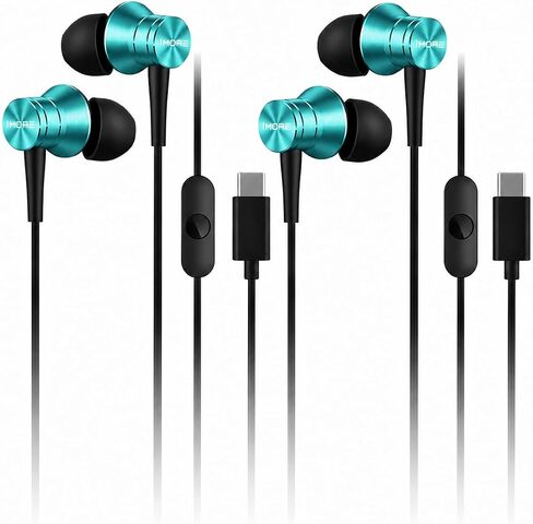 1MORE 2-Pack Piston-Fit USB-C Headphones – in-Ear Earphones with Mic, Noise Isolation, and Control Button, Durable Wired Earbuds for iPhone 15, Pixel 10, OnePlus (Grey) in Saudi Arabia