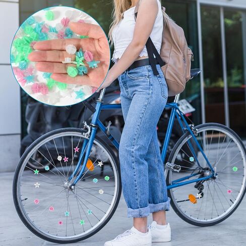 216PCS Bike Spoke Beads Glow in the Dark, Colorful Plastic Beads Spoke Covers Decorations for Kids Girls Bike Wheel Lights Bicycle Accessories-Assorted Color and 2 Shapes in Kuwait