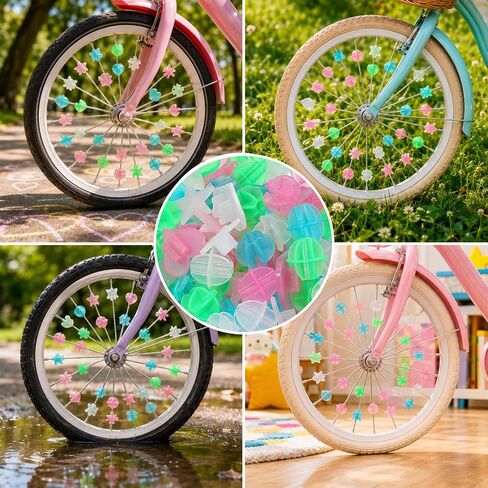 144 Pack Colorful Bicycle Spokes Bike Spoke Decorations Bike Spoke Beads Glow in The Dark Plastic Round Bikes Spokes Beads for Bicycle Accessories in Kuwait