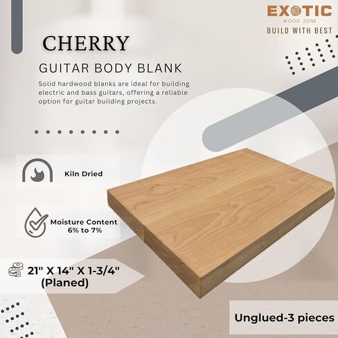 منطقة خشبية غريبة | جيتار كهربائي أمريكي من خشب الكرز الأسود/جيتار باس Luthier Tonewood Body فارغ | 21 بوصة × 14 بوصة × 1-3/4 بوصة - 3 قطع (مسطحة) لاصقة in Kuwait