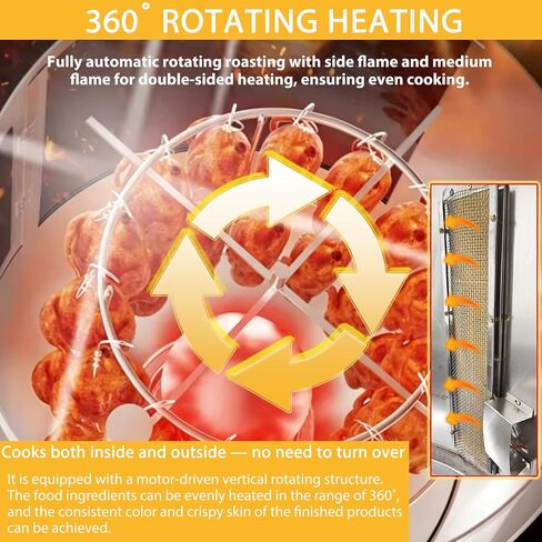 LPG Volcanic Rock Duck Roaster 220V, Vertical Rotating Commercial Duck Oven Stainless Steel with Tempered Glass Window for Supermarkets, BBQ Restaurants Snack Stalls, 24-30 Ducks/Chickens in Kuwait